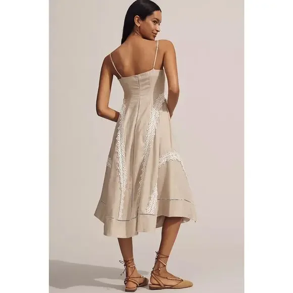 NWT Anthropologie Linen Blend Sleeveless Square-Neck Midi Dress $198 X-LARGE Tan - Picture 3 of 4